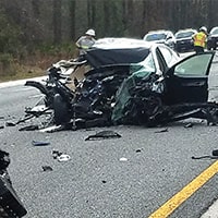 Damaged vehicle after crash