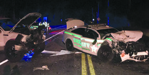 Car accident scene with police vehicles